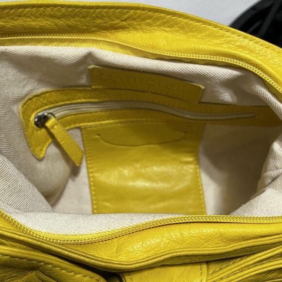 Morelle Yellow Leather Shoulder Bag Bow Accent Slouchy Hobo Bag Purse EUC - Picture 11 of 11